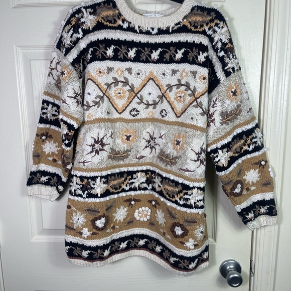 Jennifer Reed Sweaters - Vintage Multicolor Patterned hand knitted cottagecore granny sweater